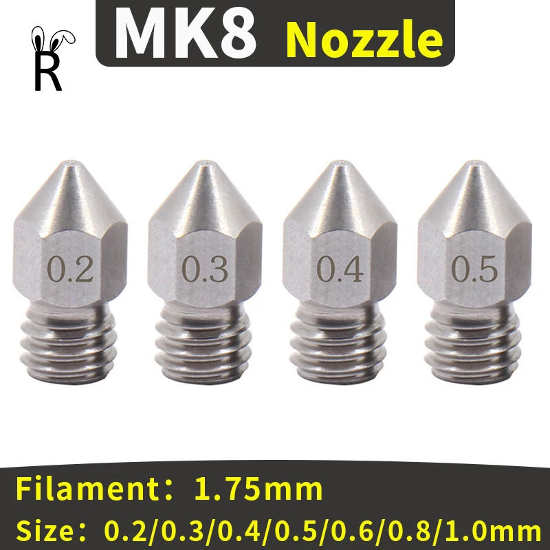 

1Pcs MK8 Nozzles 3D Printer Nozzle Stainless Steel For Filament 1.75mm Ender 3 5 CR10 10S Extruder Print Head 3D Printer Parts