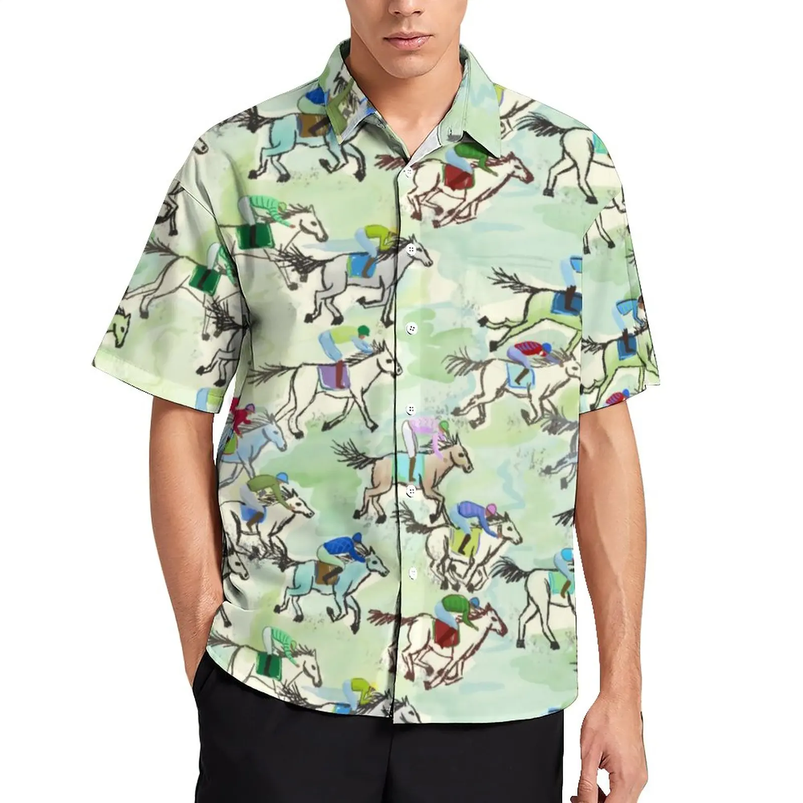 

Running Horse Beach Shirt Off to The Races Hawaii Casual Shirts Man Y2K Blouses Short Sleeves Graphic Clothes Plus Size