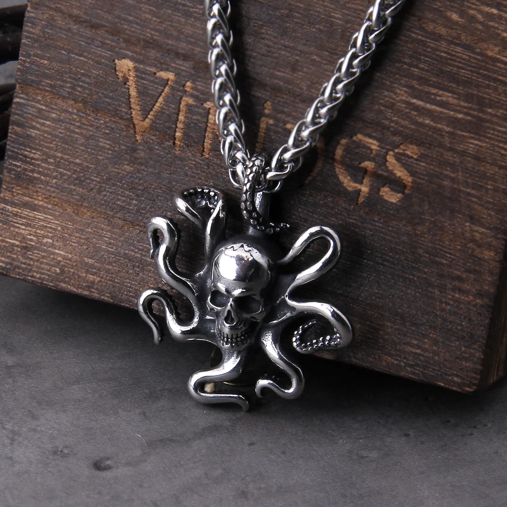

Christmas 2022 Charm Halloween Octopus Skull Punk Stainless Steel Seaman necklace Men Anel Puck Jewelry Gift for Sailor with box
