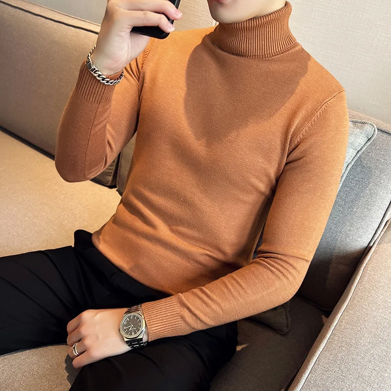 2023 Autumn And Winter Turtleneck Warm Fashion Solid Color Sweater Men Slim Fit Pullover Men's Knitted Sweater Bottoming Shirt