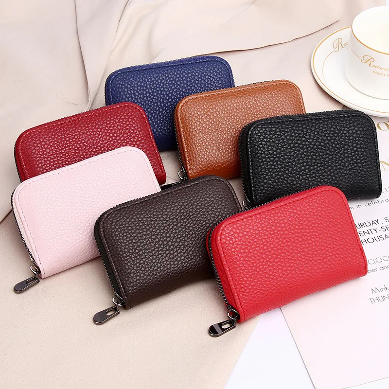 Classic Rfid Credit Card Holder Mini Leather Purse Multi Card Slot Zipper Wallet PU Money Man Bag High Quality Women Coin Clip