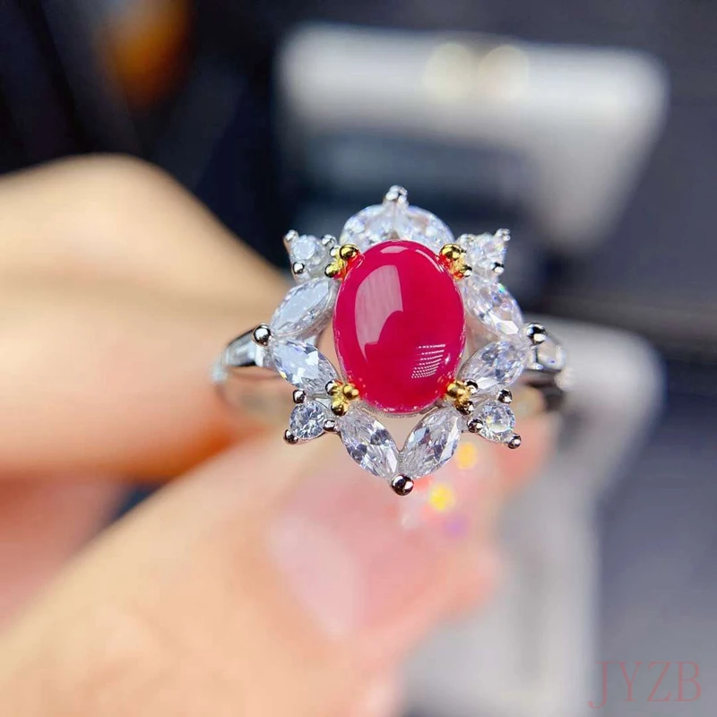

Natural Burma Rose ruby 925 sterling silver, ring set suitable for women exquisite wedding jewelry set pink
