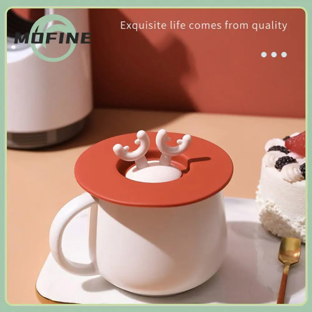 

1PC Cartoon Antlers Silicone Cup Lid Sealed Leak-proof Dust-proof And Durable Mug Lid Kitchen Accessories Restaurant Tools