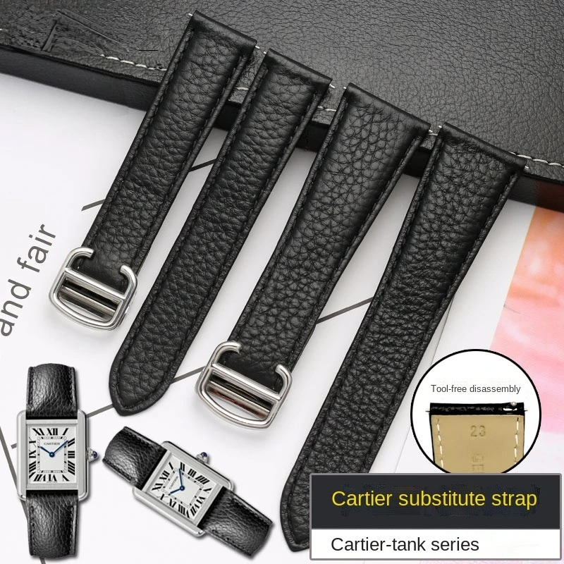 For Cartier watch tank female leather watch band TANK London SOLO Litchi pattern original leather strap for men 22 23mm 24 25mm