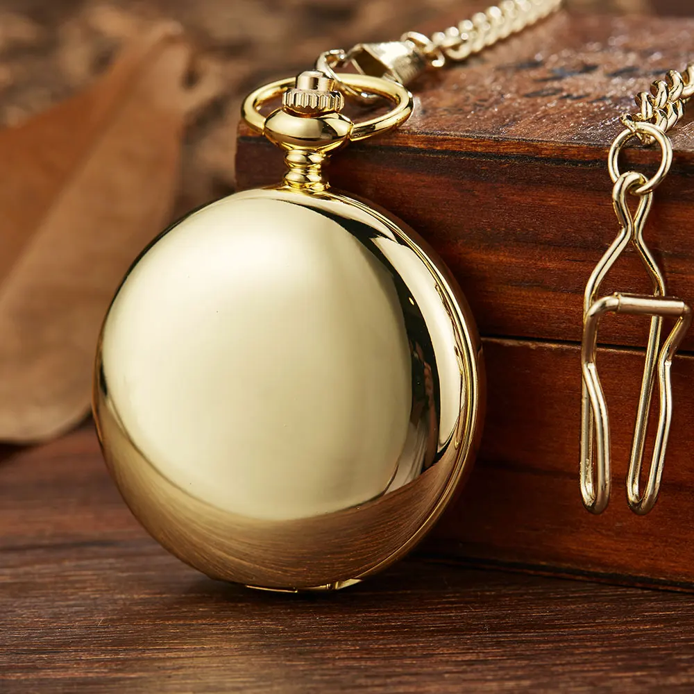 Golden Skull Fashion Smooth Mechanical Pocket Watch Men Skeleton Steampuk Hand Wind Pendant Clock Chain With Arabic Numerals