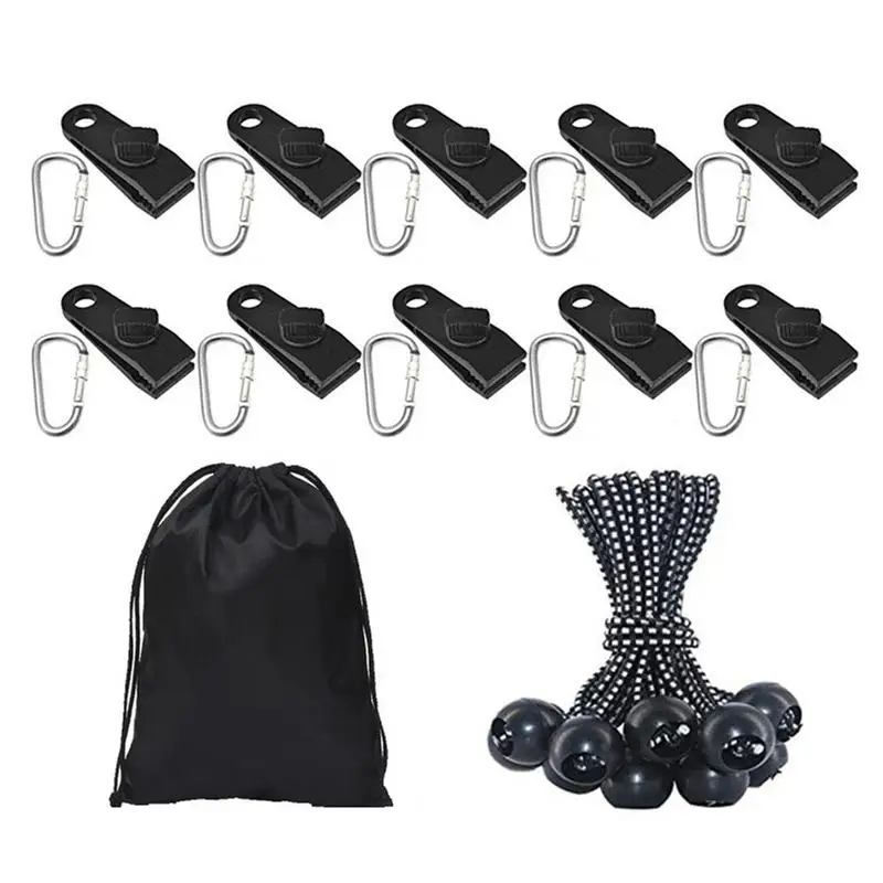 

31 шт. набор зажимов для крепления на улице, набор зажимов для тента, палатки для кемпинга с регулируемой обвязкой, сумка для хранения