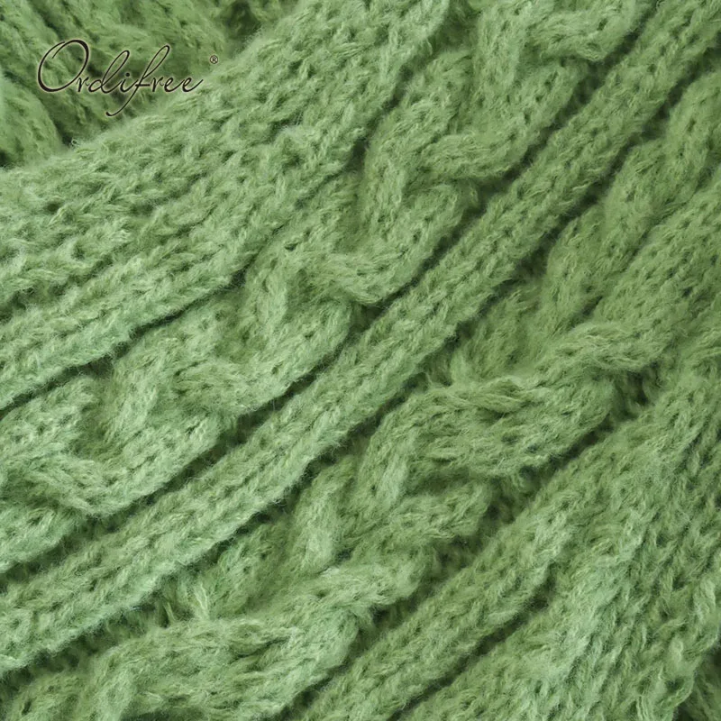 Женский укороченный свитер Ordifree зеленый вязаный пуловер джемпер с перекрестными