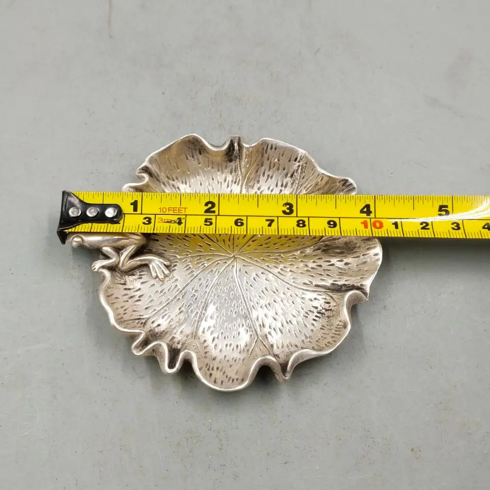 Антикварная коллекция серебряная тарелка с лягушкой и лотосом для мытья рассады