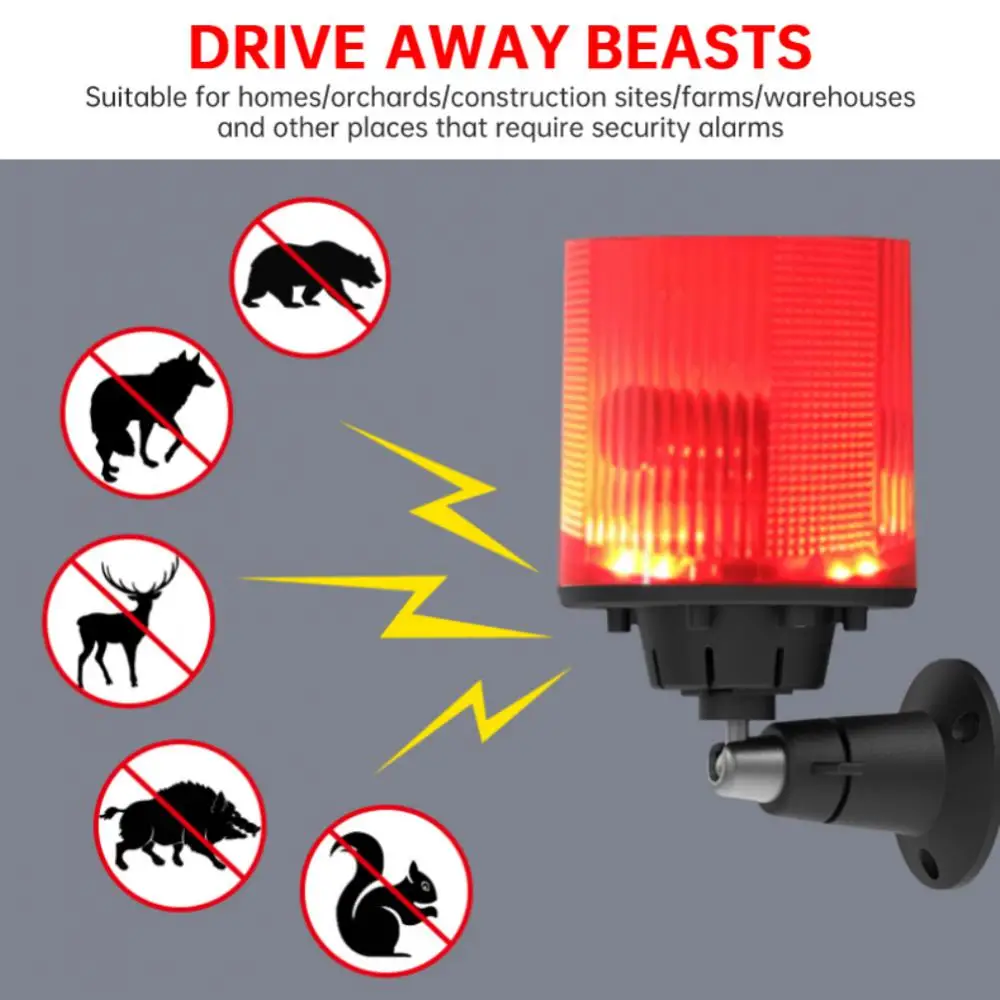 Animal driven device alarms waterproof energy-saving LED solar light yellow red warning device canrecording volume alarmregulaly enlarge
