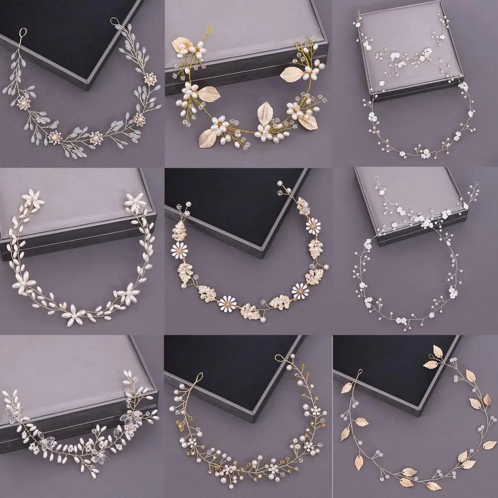 

Hand Wired Headband Adjustable Rhinestone Easy to Operate Faux Pearl Hair Vine for Anniversary
