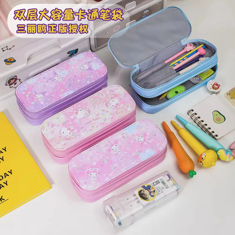 

Kawaii Sanrio, Hello Kitty Cinnamoroll My Melody Kuromi Pu Pencil чехол двухслойная коробка большой емкости для ручек школьные принадлежности подарок