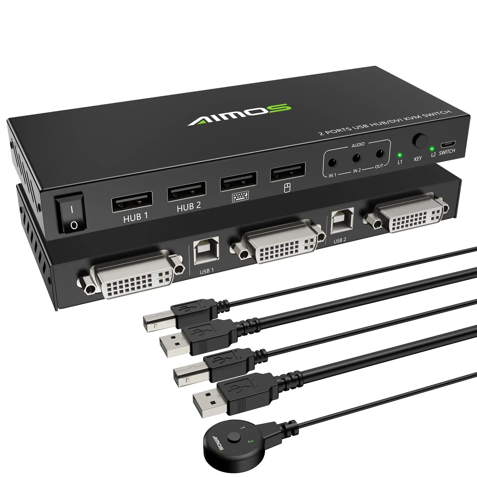 Квм-переключатель DVI, квм-переключатель 2 в 1 для 2 компьютеров, совместное использование клавиатуры и устройств USB 2,0 с функцией аудио