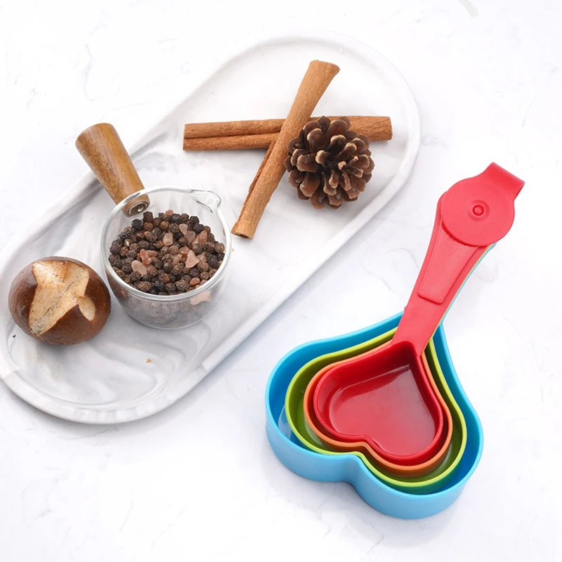 

4Pcs Heart Shape Measuring Cups Creative ABS Plastic Measuring Spoon With Handle Stacking Style Kitchen Cooking Baking Accessory