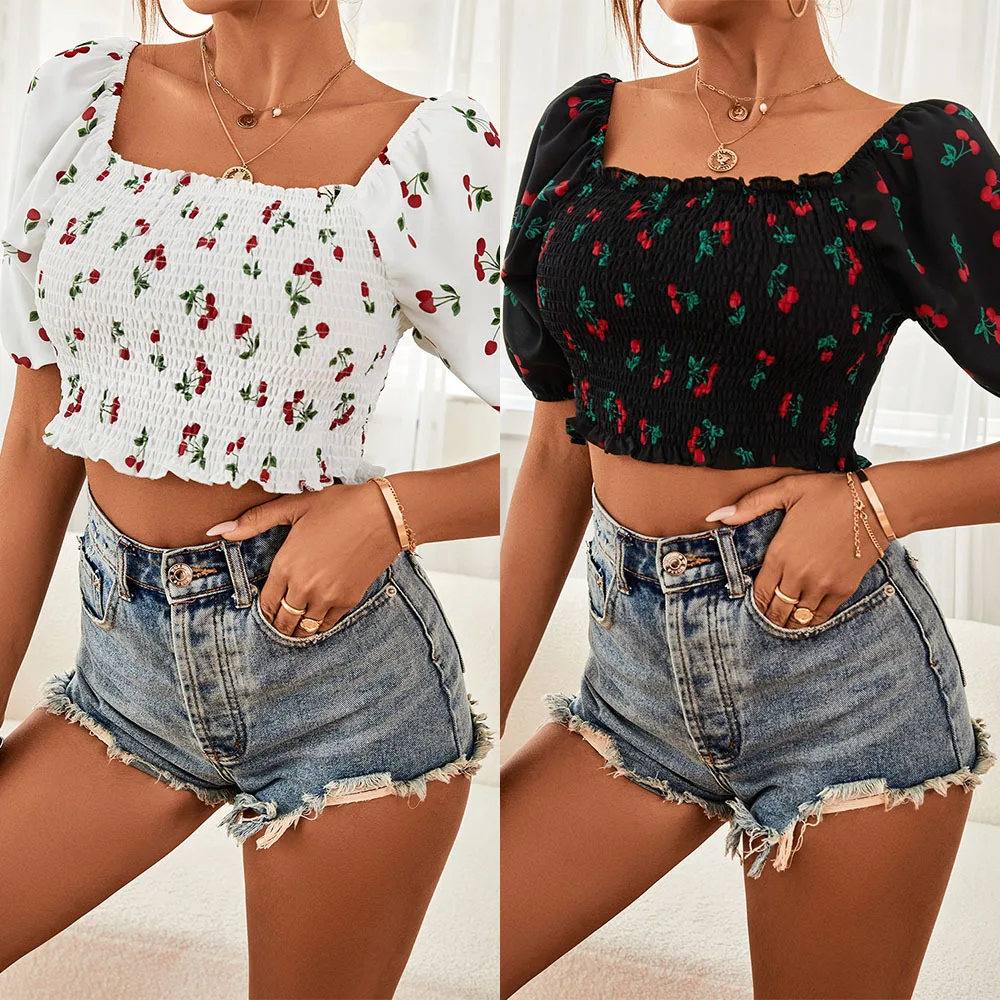 

Блузка женская летняя с коротким рукавом и принтом