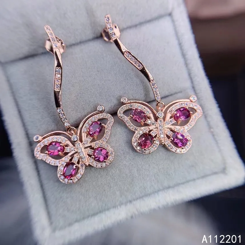 Fine Jewelry 925 Sterling Silver Inset With Natural Gem Women's Luxury Elegant Butterfly Pyrope Garnet Earrings Ear Studs Suppor