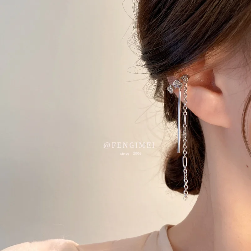 

Korean Fashion Zircon Tassel Ear Clips Niche Design Fashion Temperament Earrings Ear Bone Clip New Personality Earrings