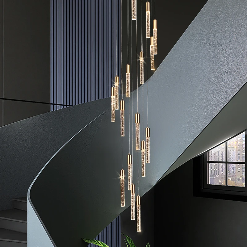 Candelabro de barra de cristal, candelabro moderno de escalera, de diseño nórdico, Simple, para sala de estar, restaurante, cocina