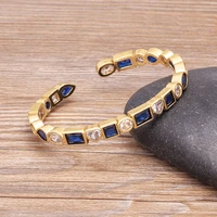 aibef new fashion geometric dark blue copper zircon charm bracelet womens adjustable gold bracelet party wedding jewelry gift
