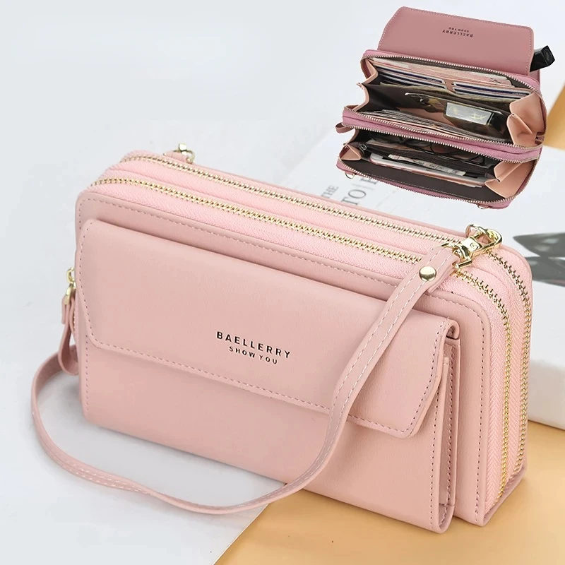 Women Wallet Double Zipper Shoulder Bag Quality Cell Phone Pocket Purse Bags Fashion Crossbody Bag Monederos Coin Purse Carteras