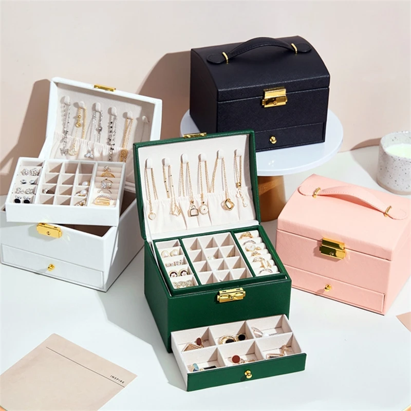 Ailodo Jewelry Organizer Portable Necklaces Earrings Rings Bracelets Jewelry Box PU Leather Storage Joyeros Organizador De Joyas