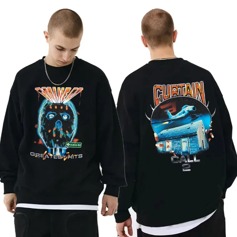 

Rapper Eminem Men Oversized Hip Hop Pullover Men's Sweatshirts Slim Shady Curtain Call 2 Vintage Double Sided Graphic Sweatshirt