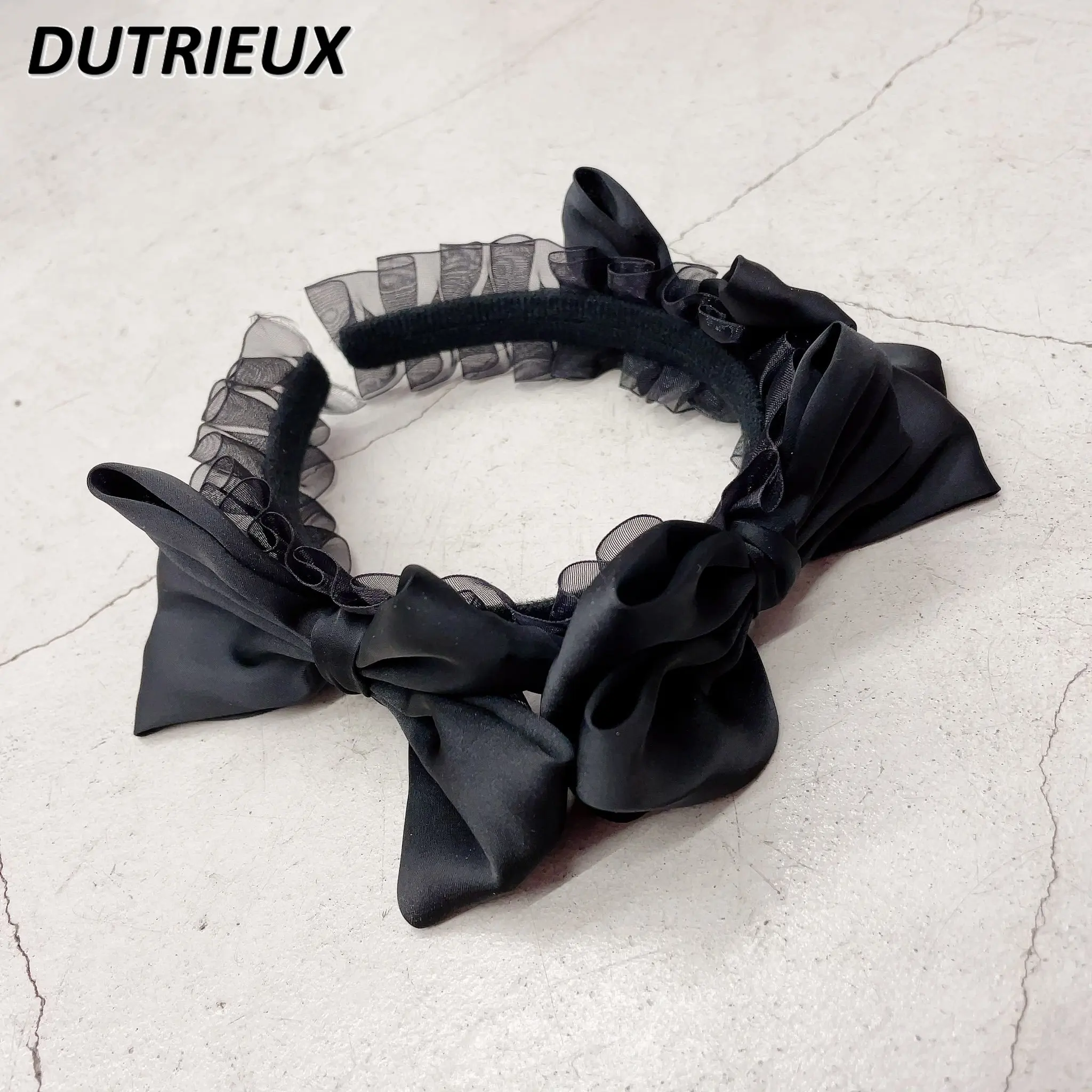 

Japanese Lady Cute Dark Big Bow Y2k Headband Hair Accessories Ornament Female Sweet Cool Black Headwear Hairbows for Girls