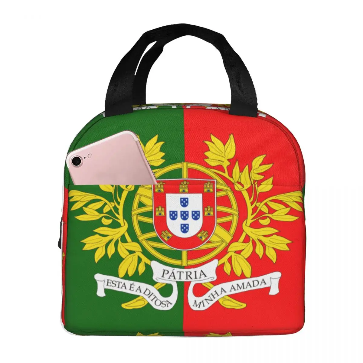 

Military Flag Of Portugal Cooler Bag Portable Zipper Thermal Lunch Bag Convenient Lunch Box Tote Food Bag