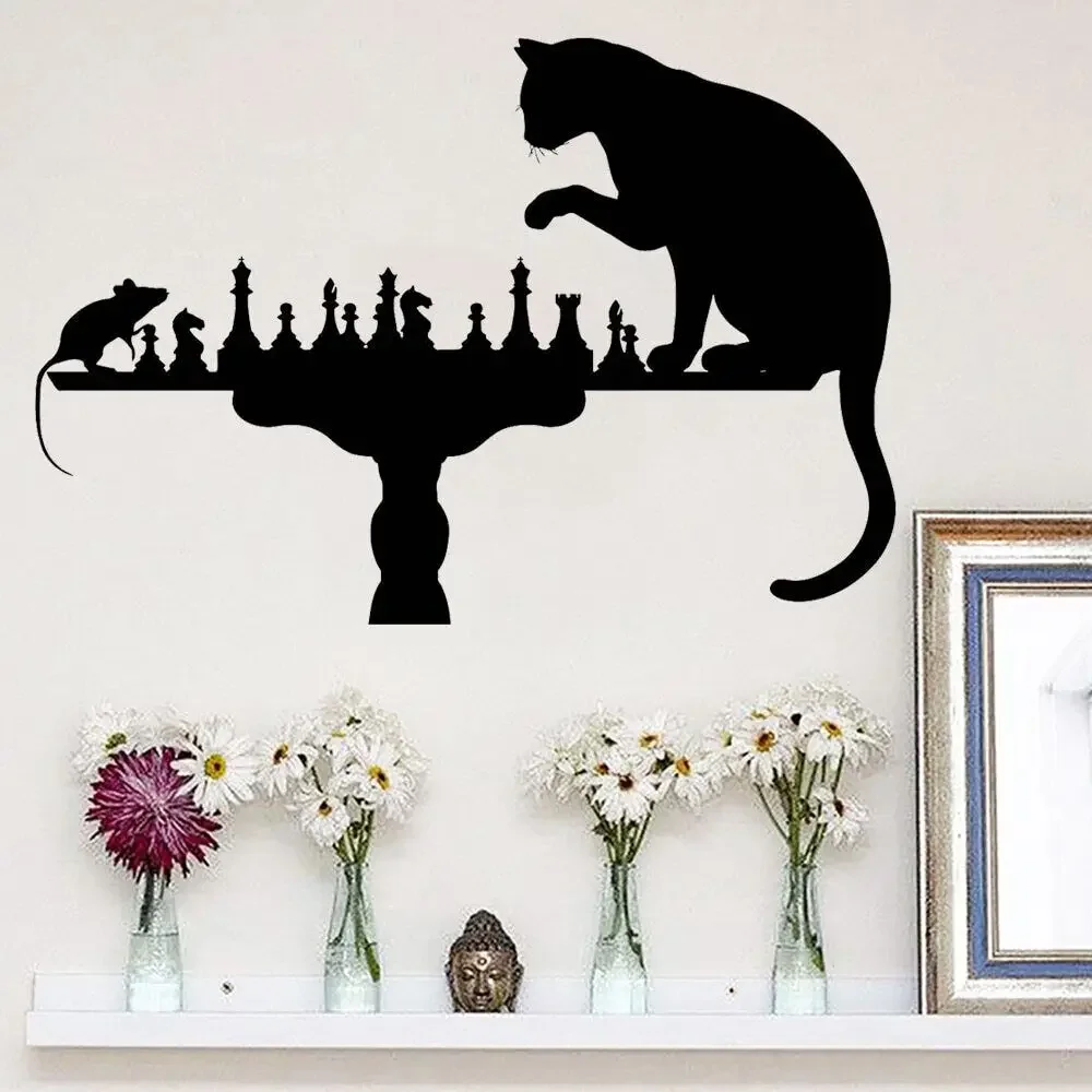 Виниловая наклейка на стену забавные шахматные кошки мыши художественные