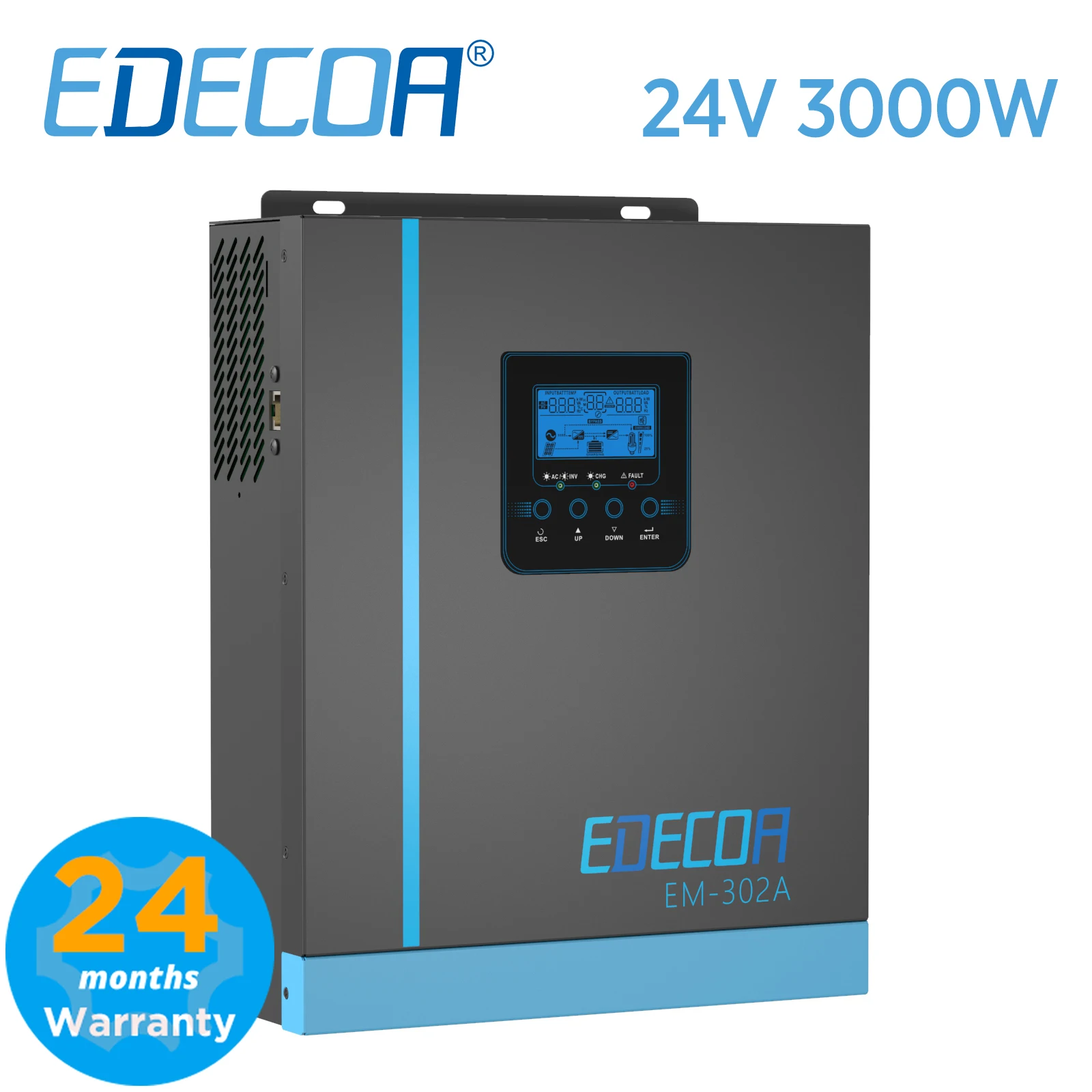 

EDECOA 3000W hybrid inverter 3.2KVA 24V 220V MPPT 80A PV 450VDC pure sine wave off grid solar inverter UPS battery charger