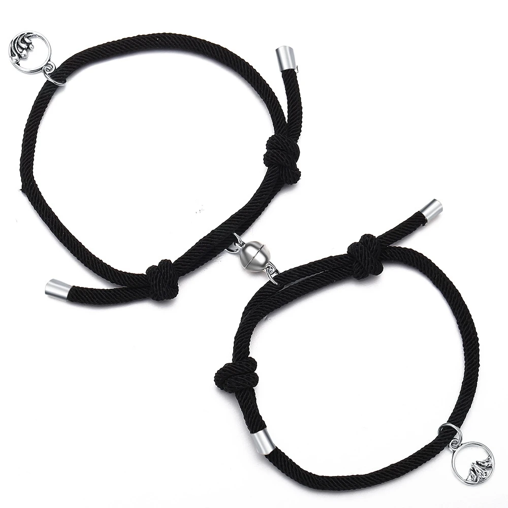 

2Pcs Couple Magnet Attract Lover Bracelet Gift for Men Women Best Friend Rope Charm Bracelet Personality Jewelry - A