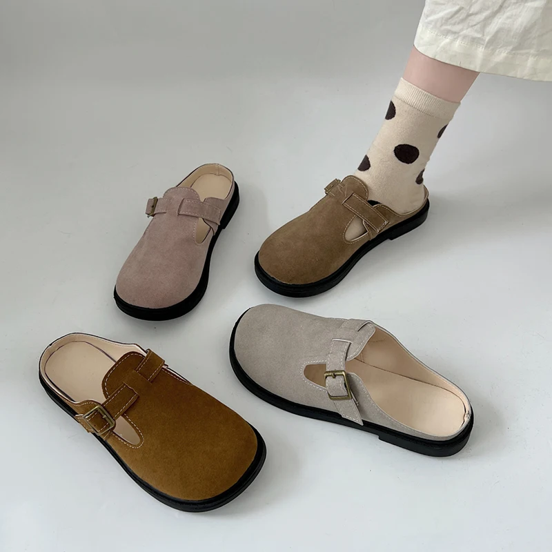 

Cover Toe Female Shoes House Slippers Platform Loafers Low Luxury Slides 2022 Soft Flat Designer Rubber Buckle Strap Casual PU B