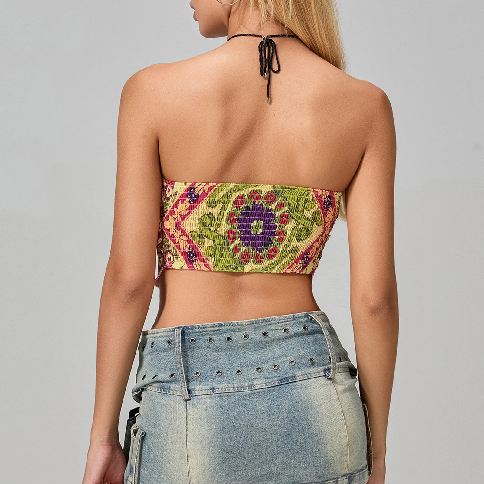 Женский богемный Топ без бретелек летний облегающий рукавов с принтом пляжная