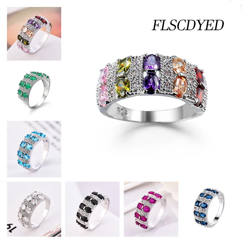 

FLSCDYED Romantic Shiny Zircon Silver Color Rings for Women 2022 Luxury Crystal Wedding Engagement Finger Ring Girl's Jewelry