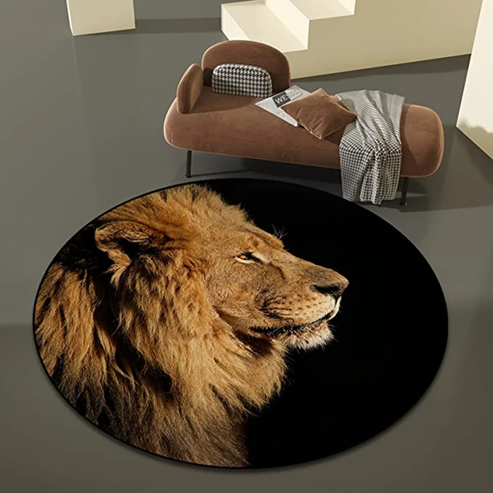 

Black Background Lion Round Carpet 3D Animal Floor mat Bedroom Children's Room Carpet Living Room mat Non-Slip Bathroom Carpet