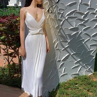 sexy spaghetti straps evening dresses new arrival v neck pleated crisscross sashes formal prom gowns white black robe de soiree