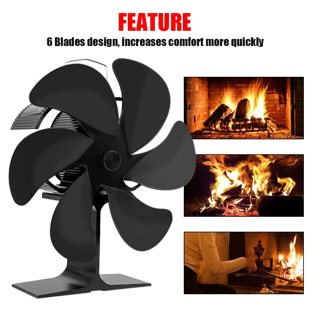 

6 Blade Heat Powered Stove Fan Mini Fireplace Fan Log Wood Burner Eco-fan Quiet Fireplace Fan Heater Efficient Heat Distribution