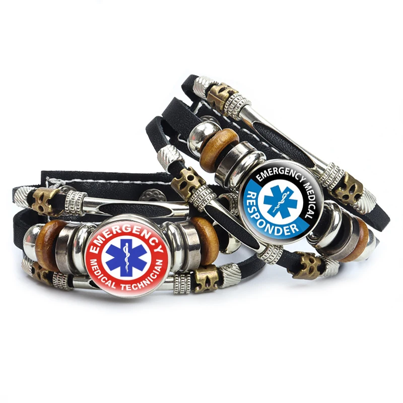 Экстренный медицинский техник кожаный браслет с символом Парамедики синяя