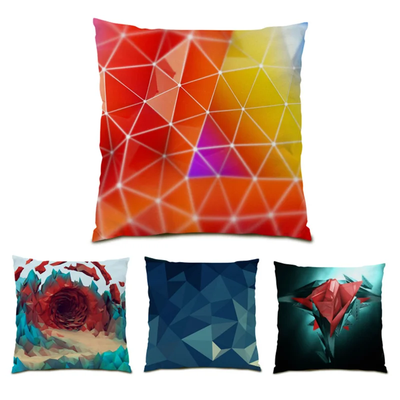 

Pillowcase Abstract Geometry Decoration Home Decor Ornamental Square Living Room Polyester Linen Colorful Cushion Covers E0651