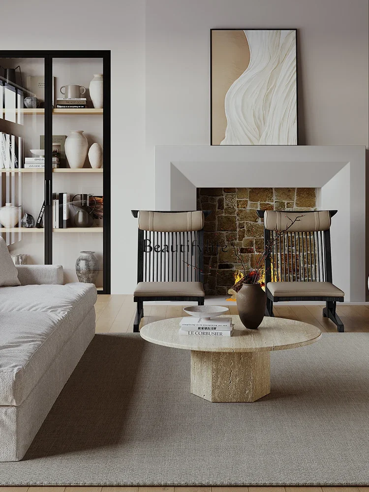 Wabi Sandy Wind Бежевый натуральный травертин Журнальный столик B &amp Гостиная Бытовой