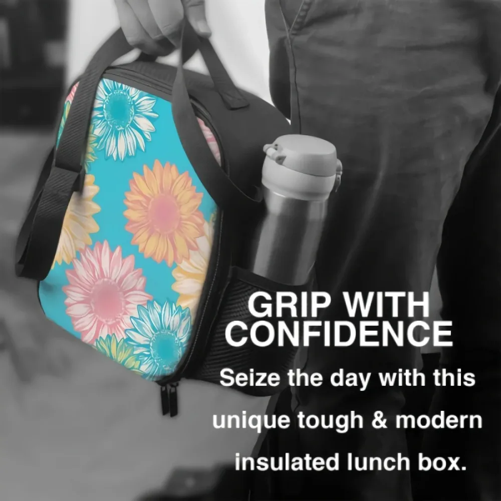 Термосумки для обеда с разноцветными цветами подсолнуха детей моющаяся