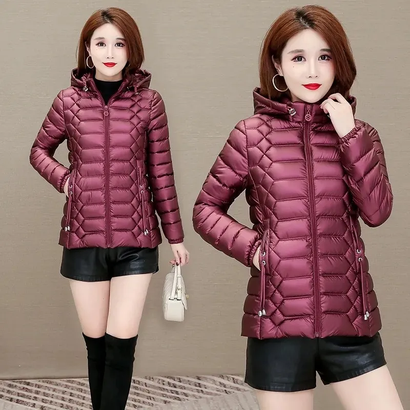 High Quality Shiny Wash-free Down Padded Jacket Women's Parka Slim Short Coats 2022 New Winter Cotton Fashion Outwear Hooded Top