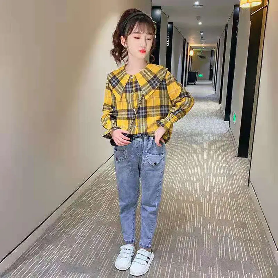 

Fashion New Spring Autumn Baby Girl Jeans Pant Blue Color Elastic Waist Pants Casual Jeans For Teenage Girls 3T 4 6 8 10 12Yrs