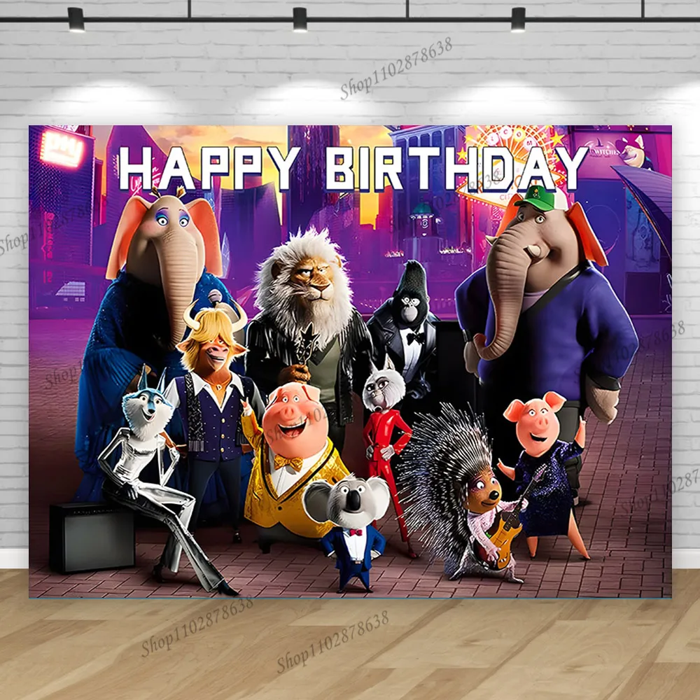 Фото Sing Movie Backdrop Banner Supplies Children Kid Birthday Party Decorations Background Photography Sound Animal Decor Post №5