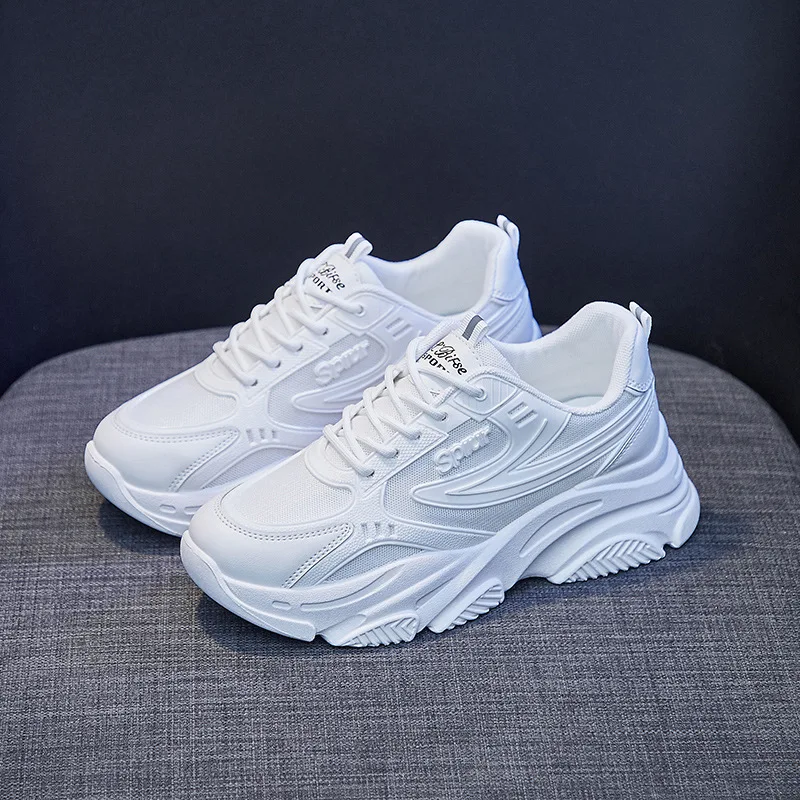 

Женские кроссовки из вулканизированной кожи, сетчатые дышащие, на платформе, Спортивная повседневная обувь для бега, Папины, белые