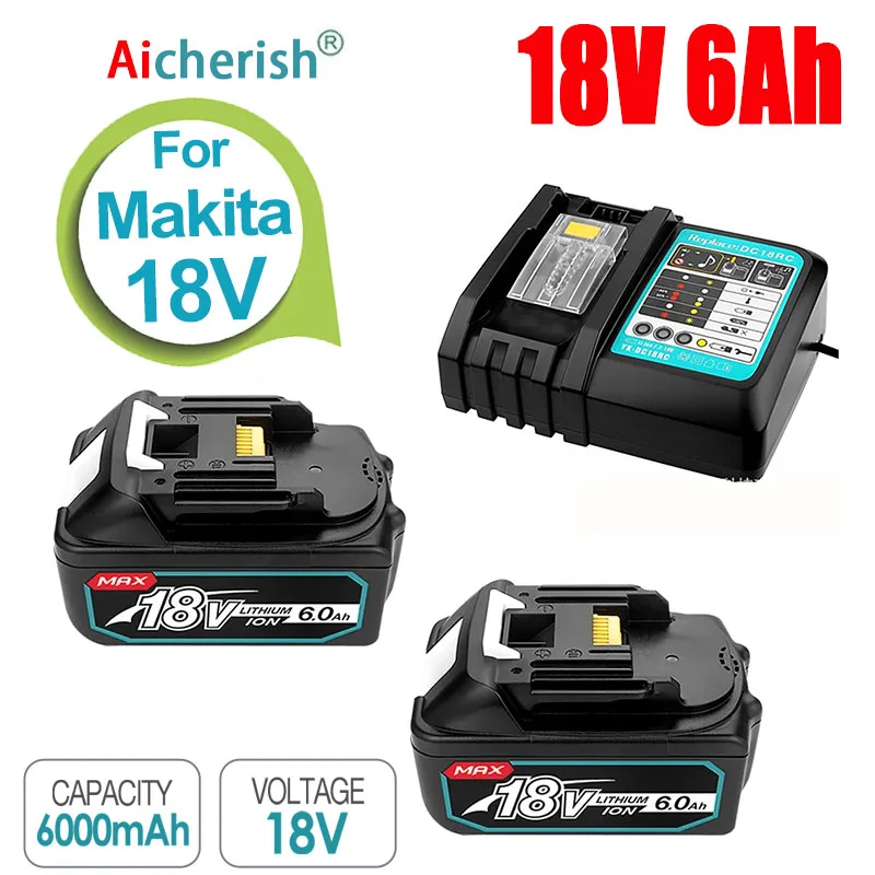 

Original Makita 18V 6Ah 18650 Lithium Ion Battery for Chainsaw Lawn Mower Drill Battery LXT BL1860B Aicherish With Charger