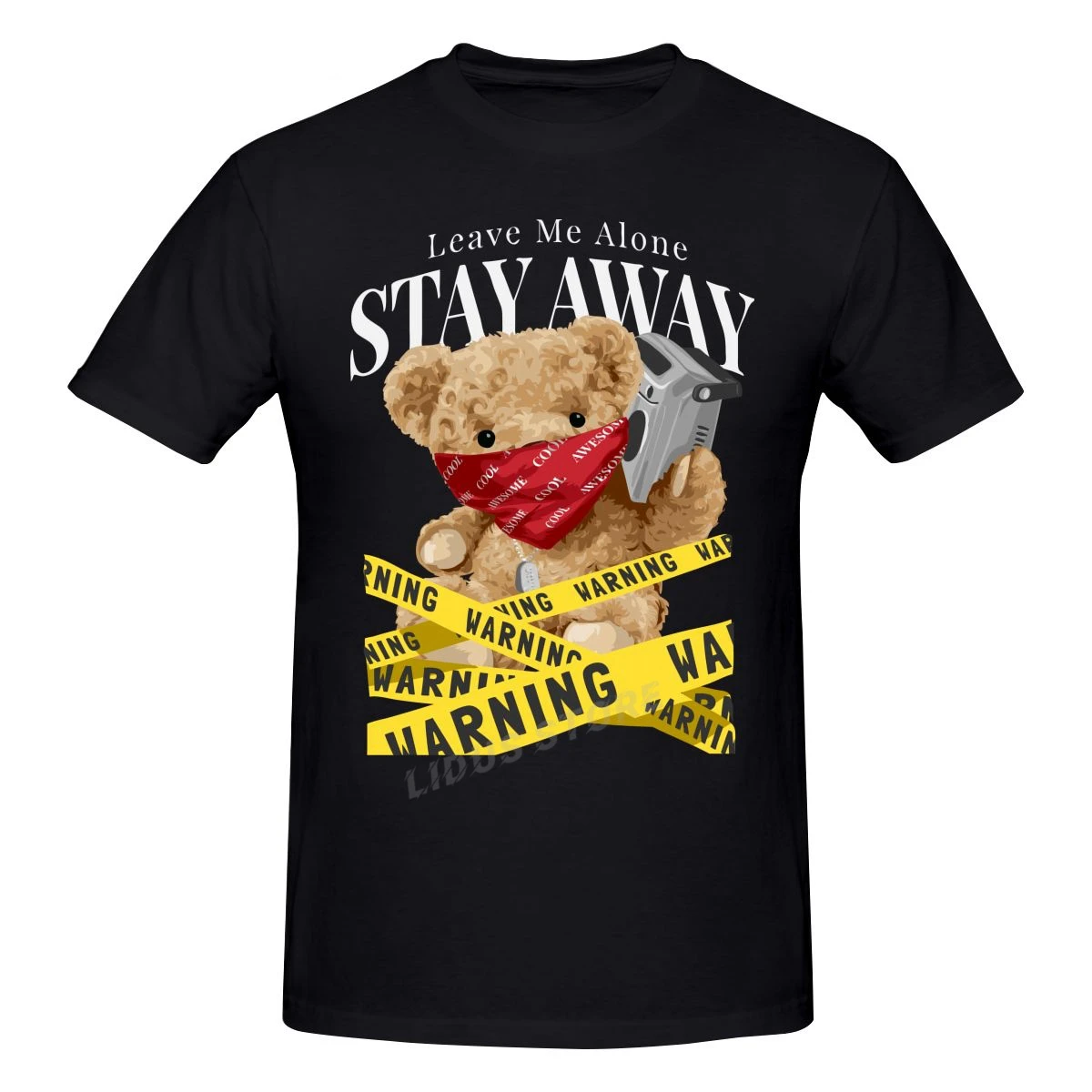 

Stay Away Teddy Bear Holding Radio And Yellow Warning Tape T shirts Harajuku Short Sleeve T-shirt Graphics Tshirt Brands Tee Top
