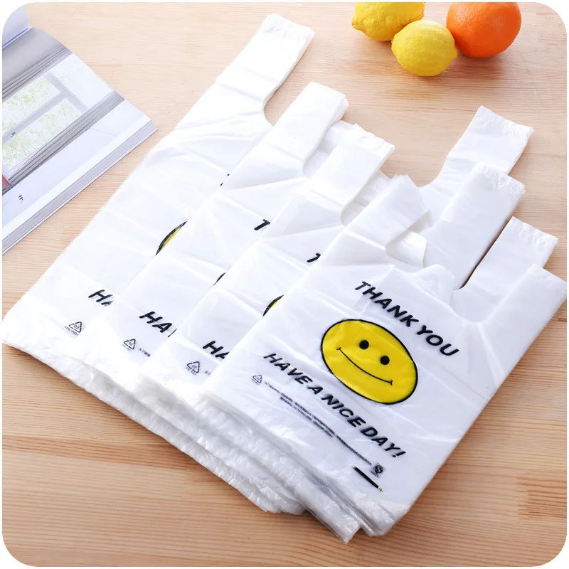 

100pcs thickening Transparent vest bag supermarket portable shopping convenience bag fruit packaging take away packaging bag