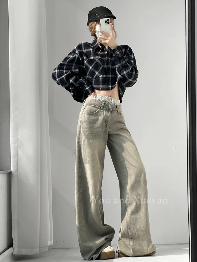 Accent Retro Plaid Shirts Women Design 2025 Spring and Autumn BF Sle Loose Casual Shirt Short Top Outerwear