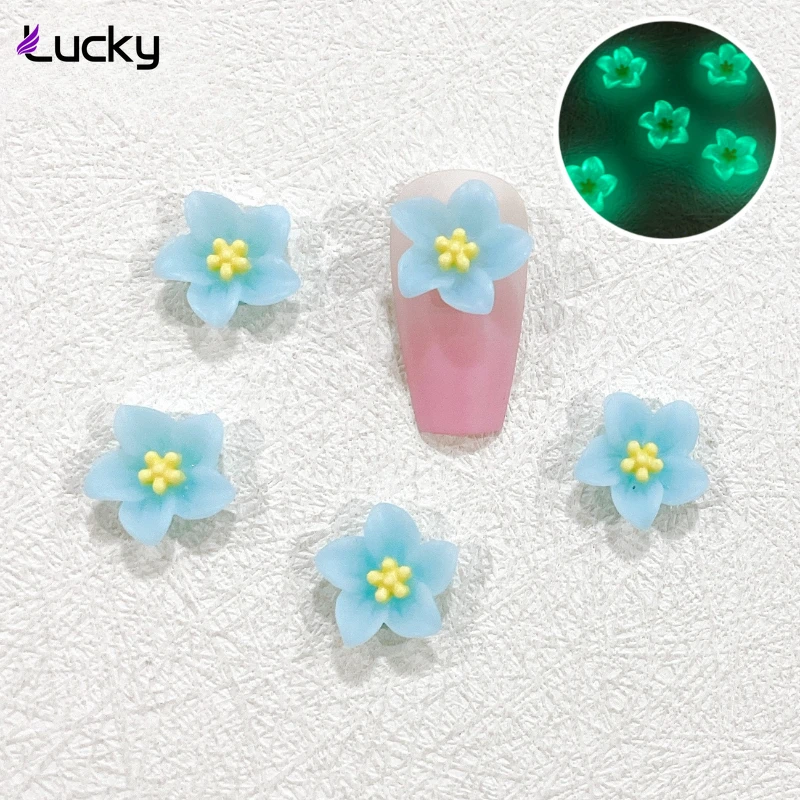 

30PCS 3D 14MM Glow in The Dark Resin Nail Art Flower Charms Accessories DIY Luminous Maincure Decor Supplies Material Big Size