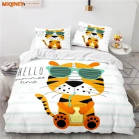 miqiney cute cartoon tiger drink printed bedding set duvet cover set children boys girls bedclothes twin full queen king size